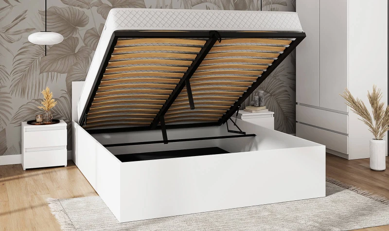 Postel DM1 140x200 s roštem a úložným prostorem, bílá