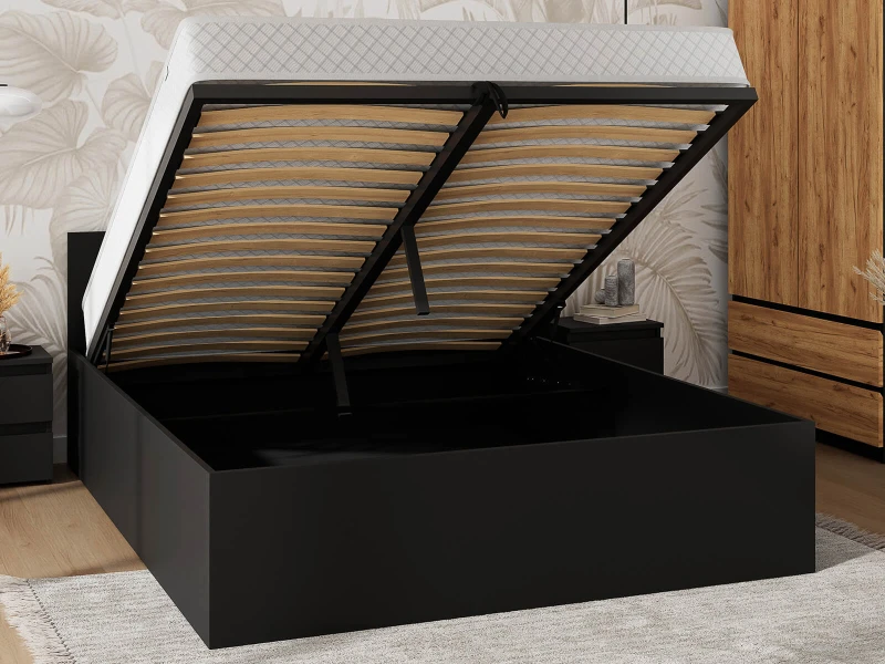 Postel DM1 140x200 s roštem a úložným prostorem, černá