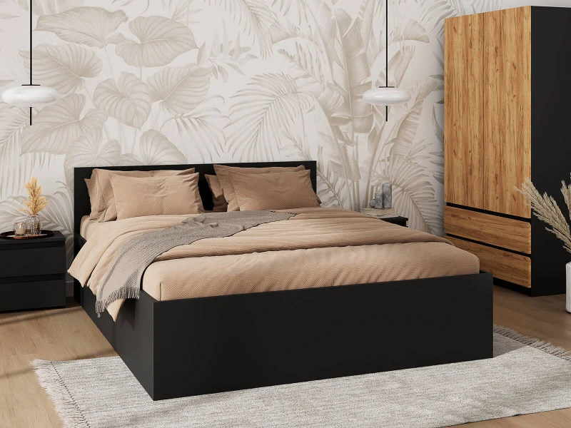 Postel DM1 160x200 s roštem a úložným prostorem, černá