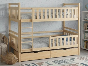 Dřevěná patrová postel se zásuvkami P4S 90x200 borovice