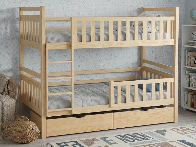 Dřevěná patrová postel se zásuvkami P4S 90x200 borovice