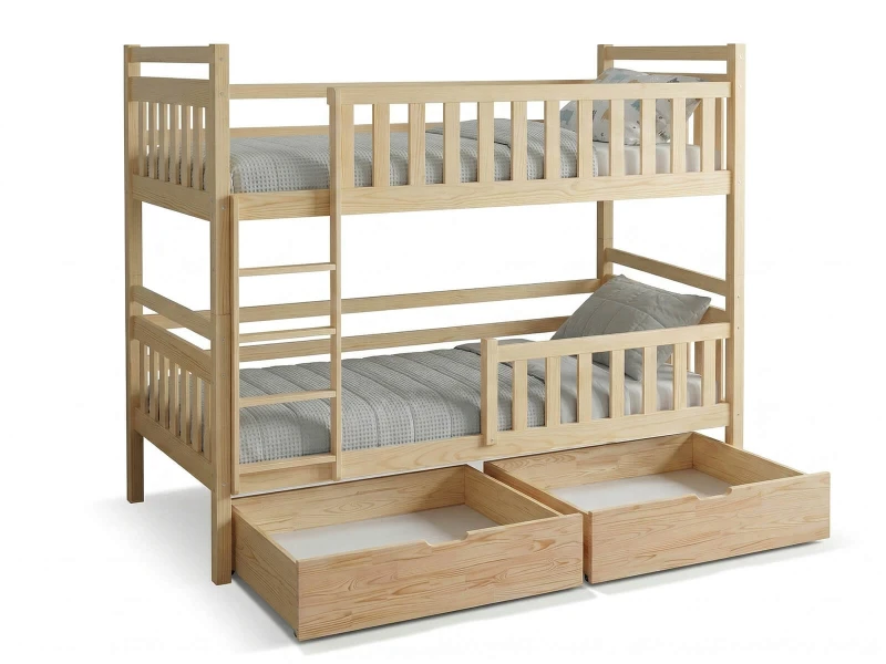 Dřevěná patrová postel se zásuvkami P4S 90x200 borovice