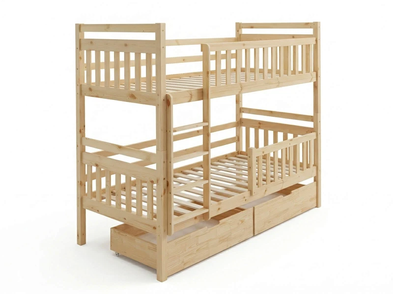 Dřevěná patrová postel se zásuvkami P4S 90x200 borovice