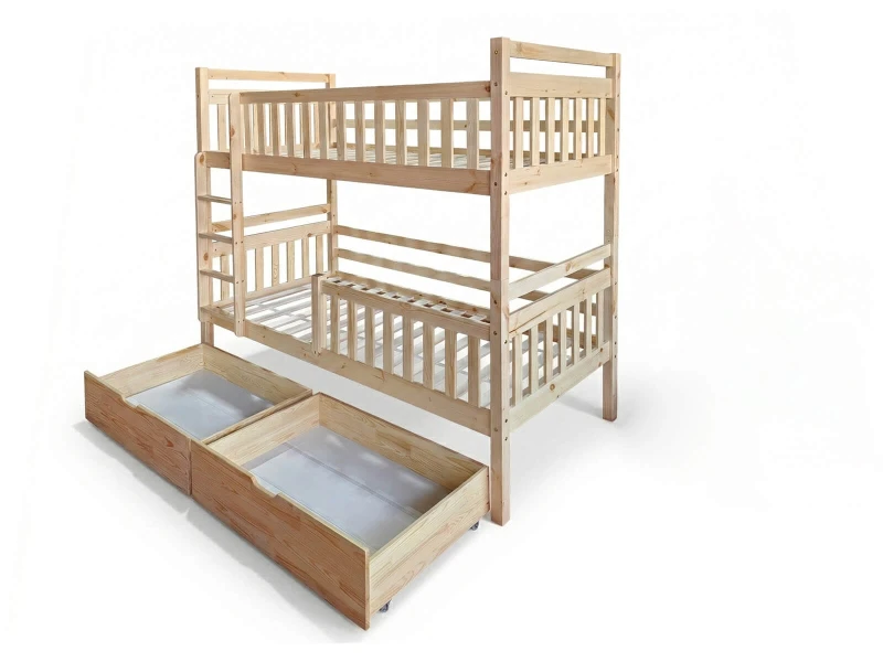 Dřevěná patrová postel se zásuvkami P4S 90x200 borovice