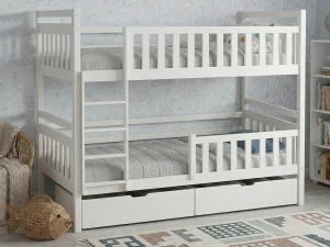 Dřevěná patrová postel se zásuvkami P4S 90x200 bílá