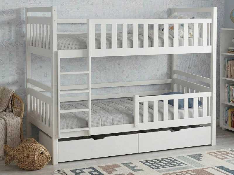 Dřevěná patrová postel se zásuvkami P4S 90x200 bílá