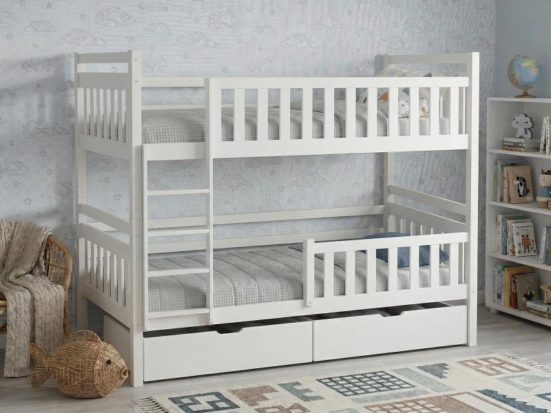 Dřevěná patrová postel se zásuvkami P4S 90x200 bílá