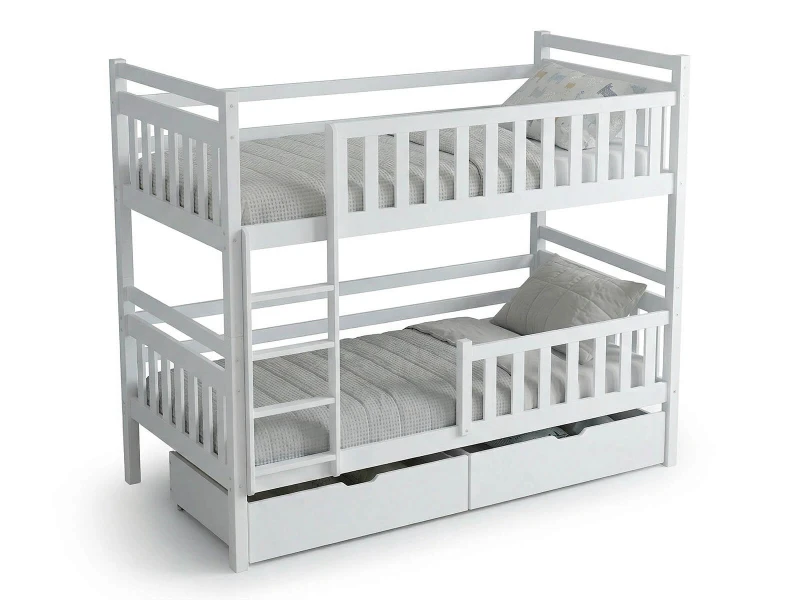 Dřevěná patrová postel se zásuvkami P4S 90x200 bílá