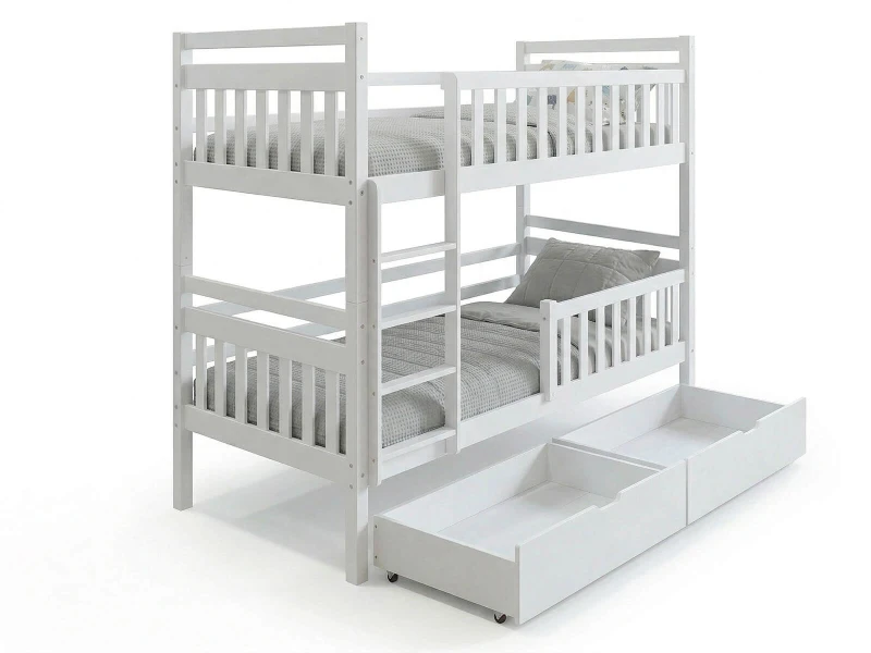 Dřevěná patrová postel se zásuvkami P4S 90x200 bílá