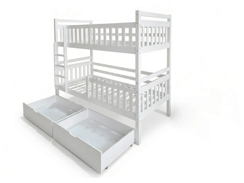 Dřevěná patrová postel se zásuvkami P4S 90x200 bílá