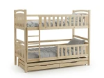 Dřevěná patrová postel pro 3 osoby se zásuvkami P3S 90x200 borovice