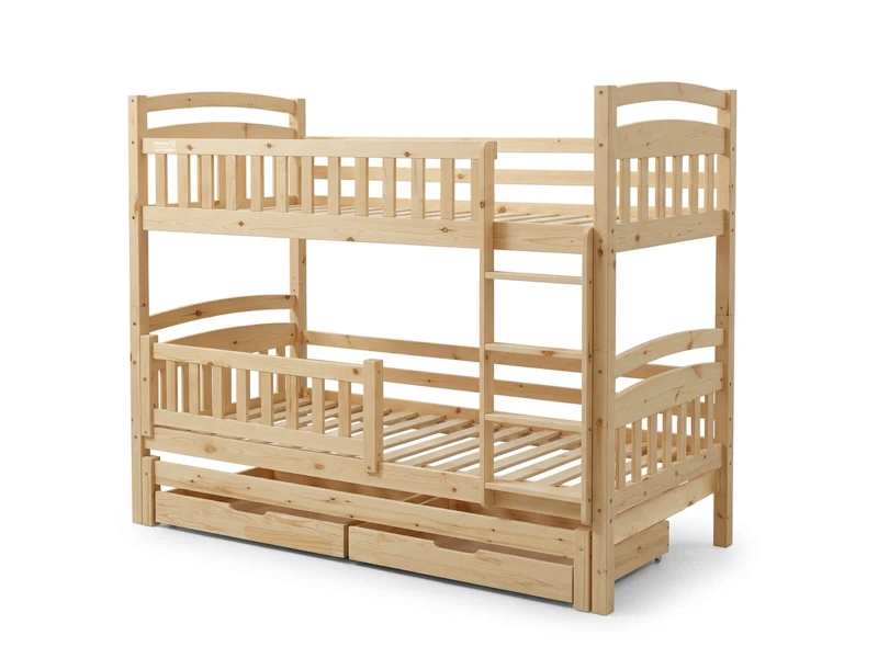Dřevěná patrová postel pro 3 osoby se zásuvkami P3S 90x200 borovice