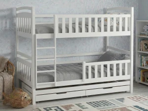 Dřevěná patrová postel pro 3 osoby se zásuvkami P3S 90x200 bílá