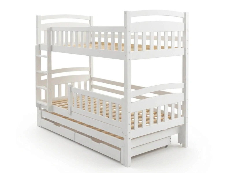 Dřevěná patrová postel pro 3 osoby se zásuvkami P3S 90x200 bílá