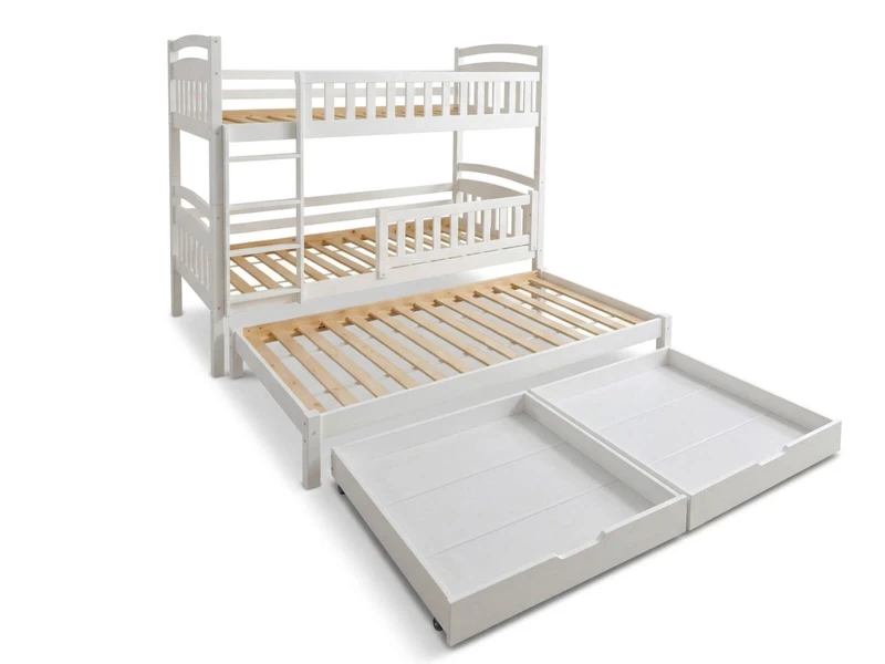 Dřevěná patrová postel pro 3 osoby se zásuvkami P3S 90x200 bílá