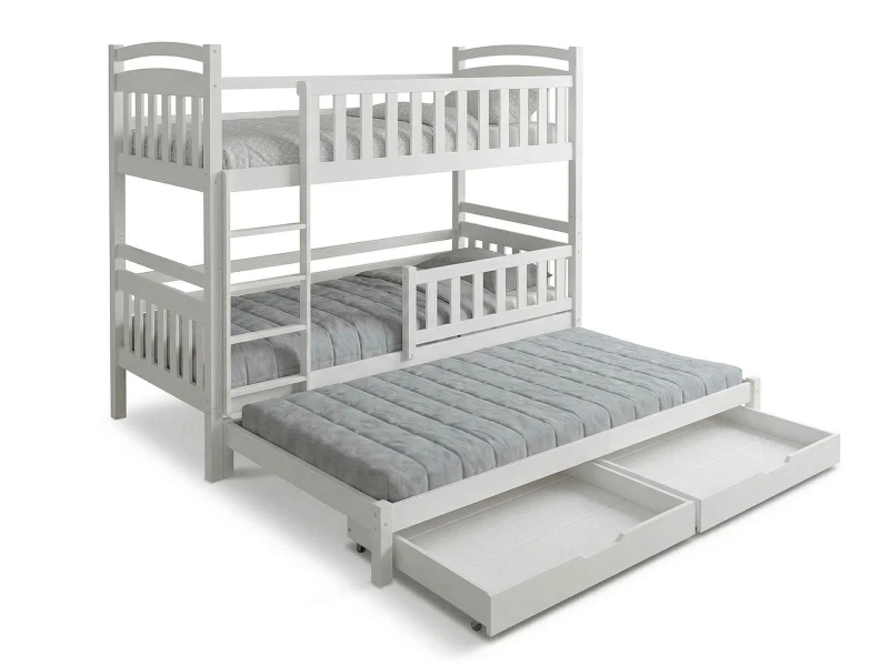 Dřevěná patrová postel pro 3 osoby se zásuvkami P3S 90x200 bílá