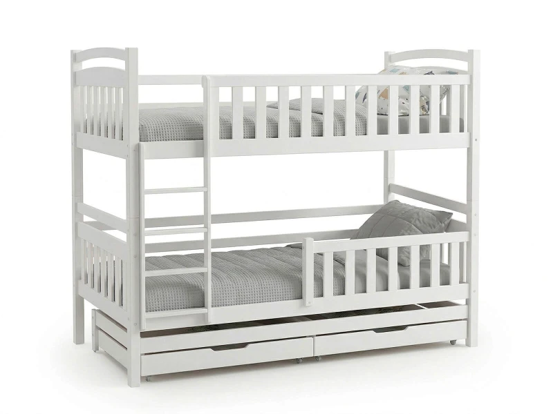 Dřevěná patrová postel pro 3 osoby se zásuvkami P3S 90x200 bílá