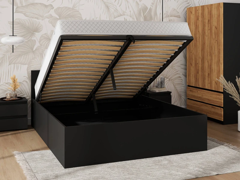 Postel DM1 180x200 s roštem a úložným prostorem, černá