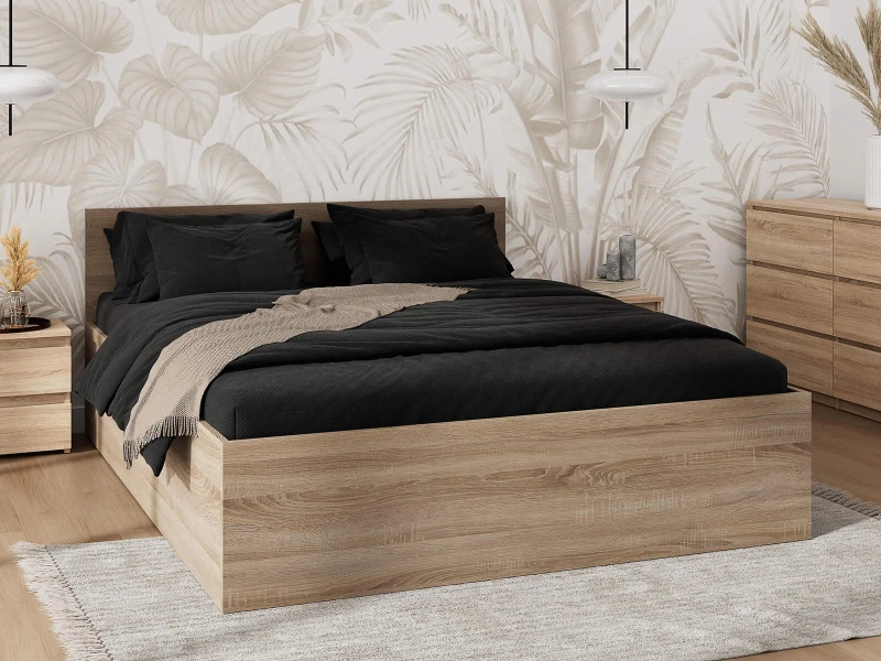 Postel DM1 160x200 s roštem a úložným prostorem, dub sonoma