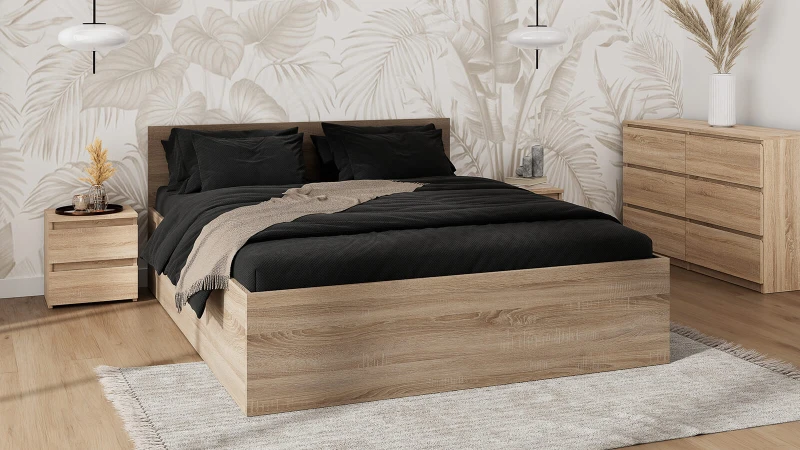 Postel DM1 160x200 s roštem a úložným prostorem, dub sonoma