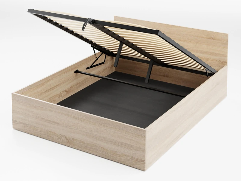 Postel DM1 140x200 s roštem a úložným prostorem, dub sonoma