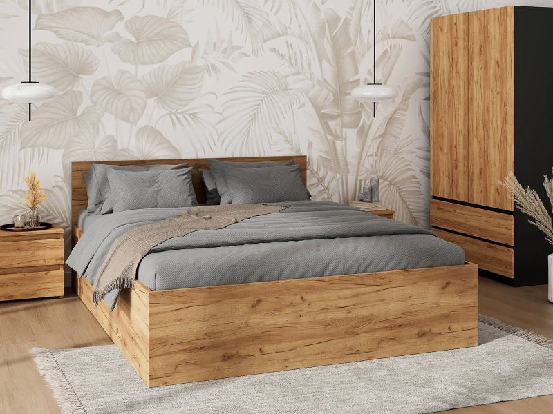 Postel DM1 160x200 s roštem a úložným prostorem, dub craft