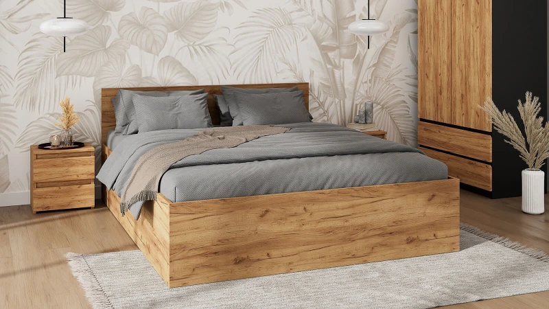 Postel DM1 160x200 s roštem a úložným prostorem, dub craft