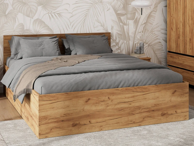 Postel DM1 140x200 s roštem a úložným prostorem, dub craft