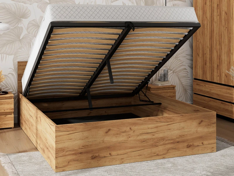 Postel DM1 120x200 s roštem a úložným prostorem, dub craft