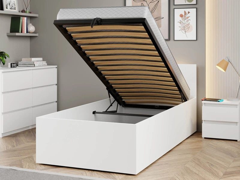 Postel DM1 90x200 s roštem a úložným prostorem, bílá