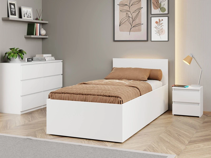 Postel DM1 90x200 s roštem a úložným prostorem, bílá