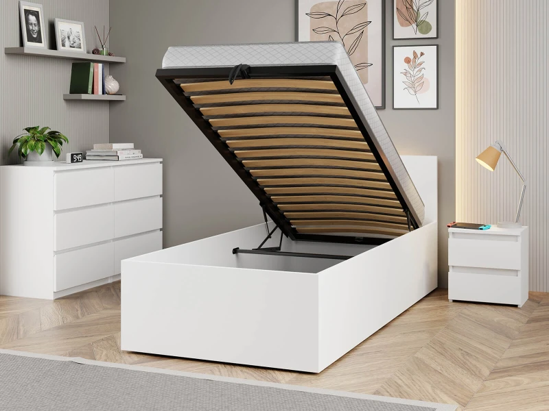 Postel DM1 90x200 s roštem a úložným prostorem, bílá