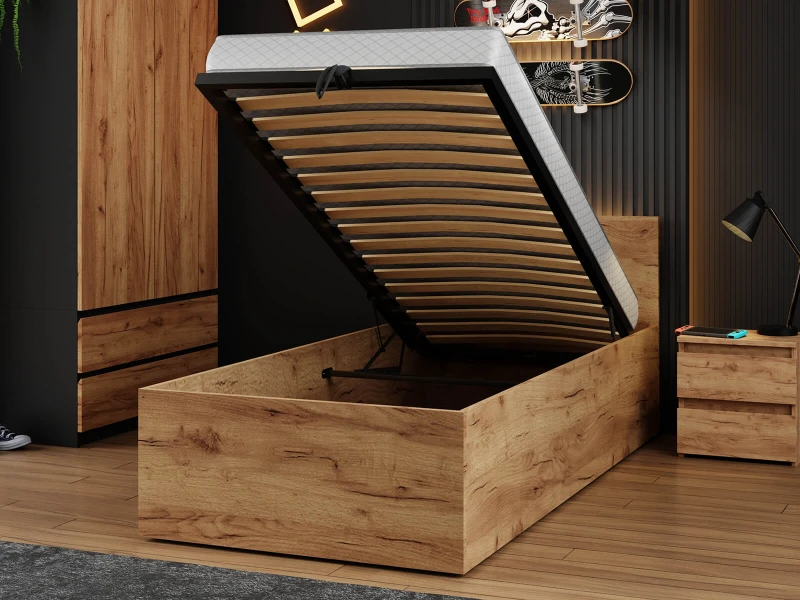Postel DM1 90x200 s roštem a úložným prostorem, dub craft