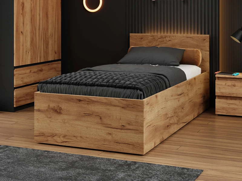 Postel DM1 90x200 s roštem a úložným prostorem, dub craft
