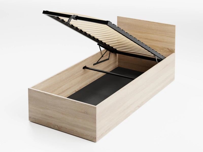 Postel DM1 90x200 s roštem a úložným prostorem, dub sonoma