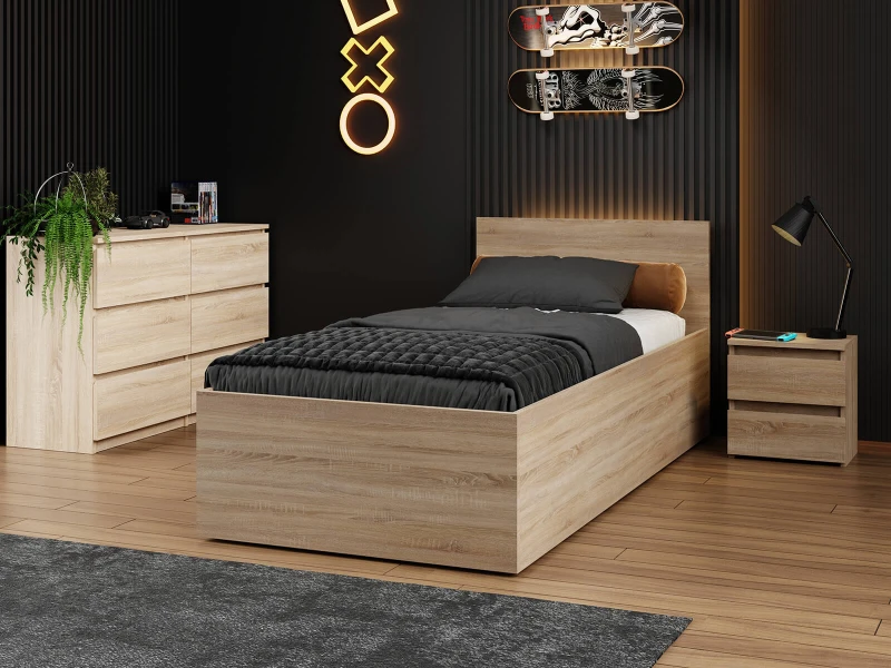 Postel DM1 90x200 s roštem a úložným prostorem, dub sonoma