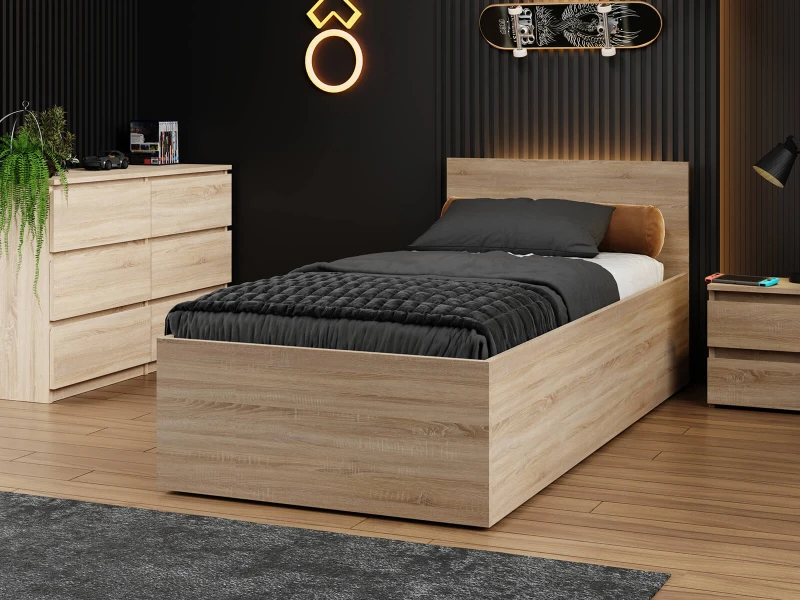 Postel DM1 90x200 s roštem a úložným prostorem, dub sonoma