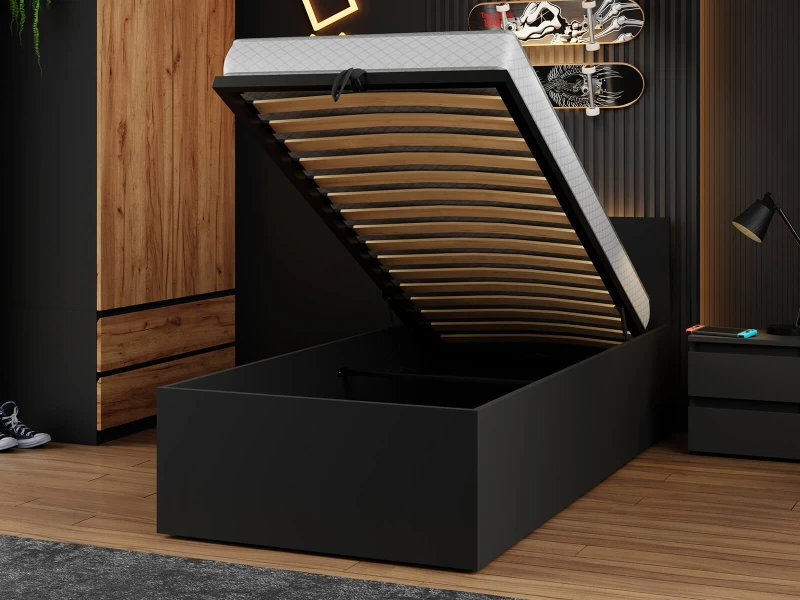 Postel DM1 90x200 s roštem a úložným prostorem, černá
