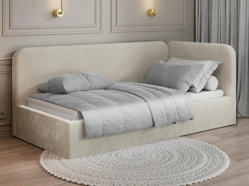 Čalouněná jednolůžková pohovka s roštem a úložným prostorem 90x200, Leo Bluvel 22 Béžový