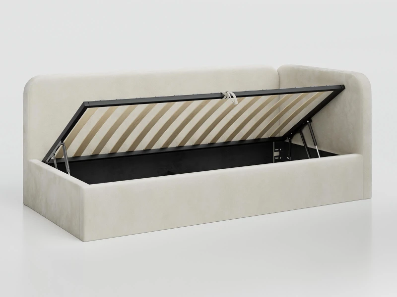 Čalouněná jednolůžková pohovka s roštem a úložným prostorem 90x200, Leo Bluvel 22 Béžový