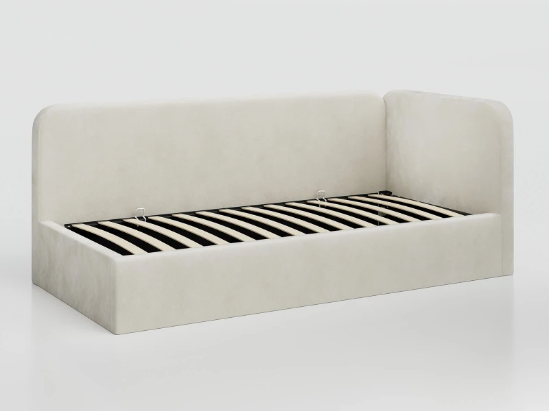 Čalouněná jednolůžková pohovka s roštem a úložným prostorem 90x200, Leo Bluvel 22 Béžový