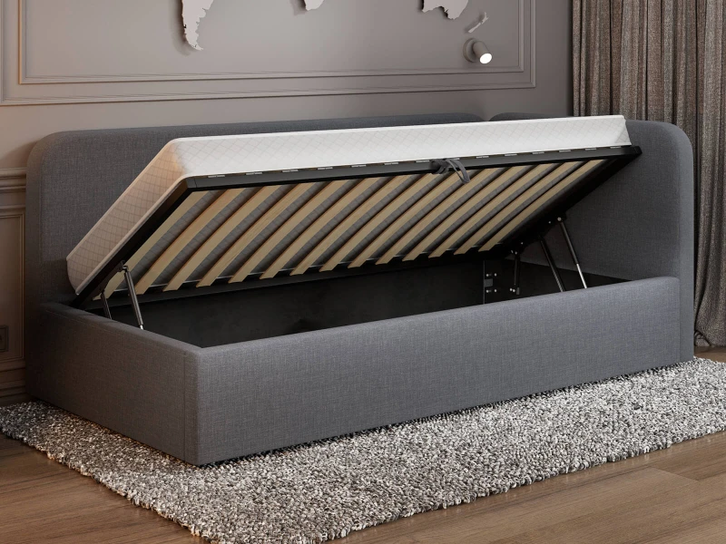 Čalouněná jednolůžková pohovka s roštem a úložným prostorem 90x200, Leo Colet 17 Šedá