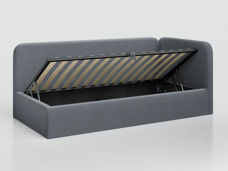 Čalouněná jednolůžková pohovka s roštem a úložným prostorem 90x200, Leo Colet 17 Šedá
