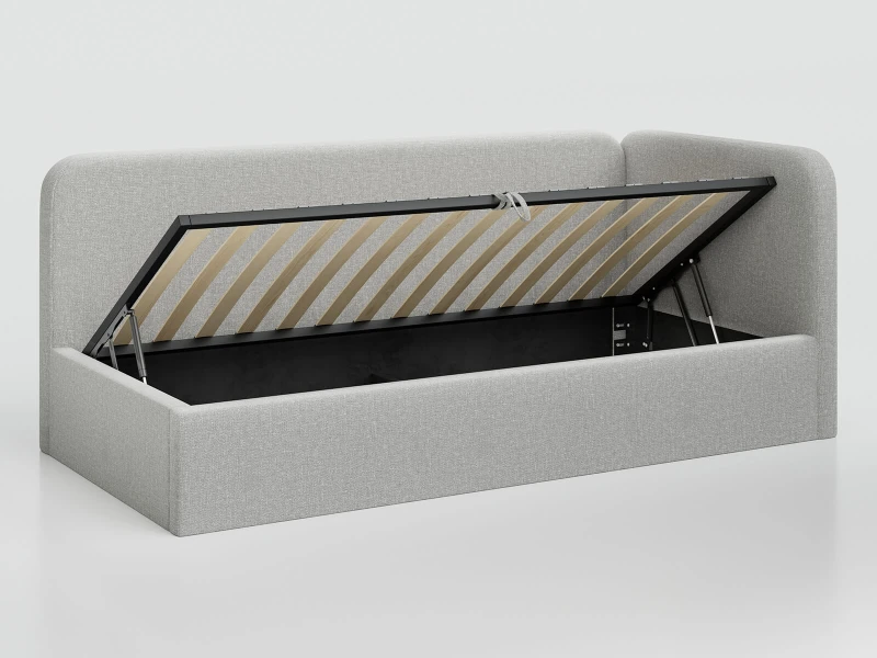 Čalouněná jednolůžková pohovka s roštem a úložným prostorem 90x200, Leo Colet 04 Světle Šedá