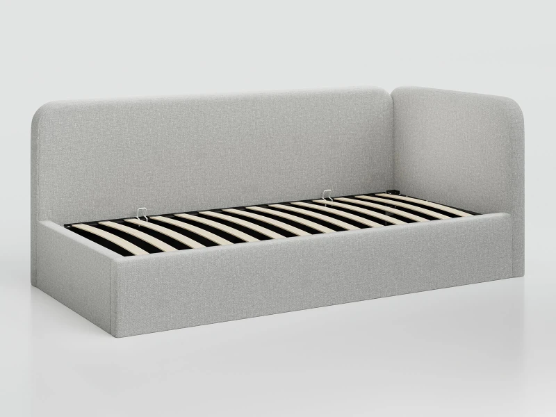 Čalouněná jednolůžková pohovka s roštem a úložným prostorem 90x200, Leo Colet 04 Světle Šedá