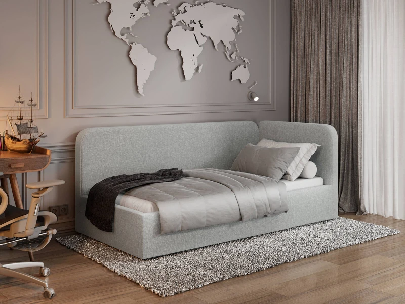 Čalouněná jednolůžková pohovka s roštem a úložným prostorem 90x200, Leo Colet 04 Světle Šedá