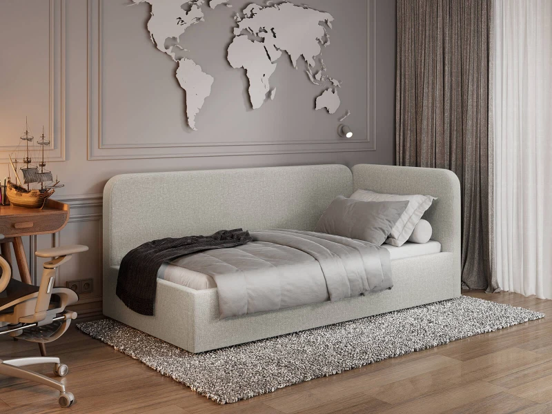 Čalouněná jednolůžková pohovka s roštem a úložným prostorem 90x200, Leo Colet 24 Béžový