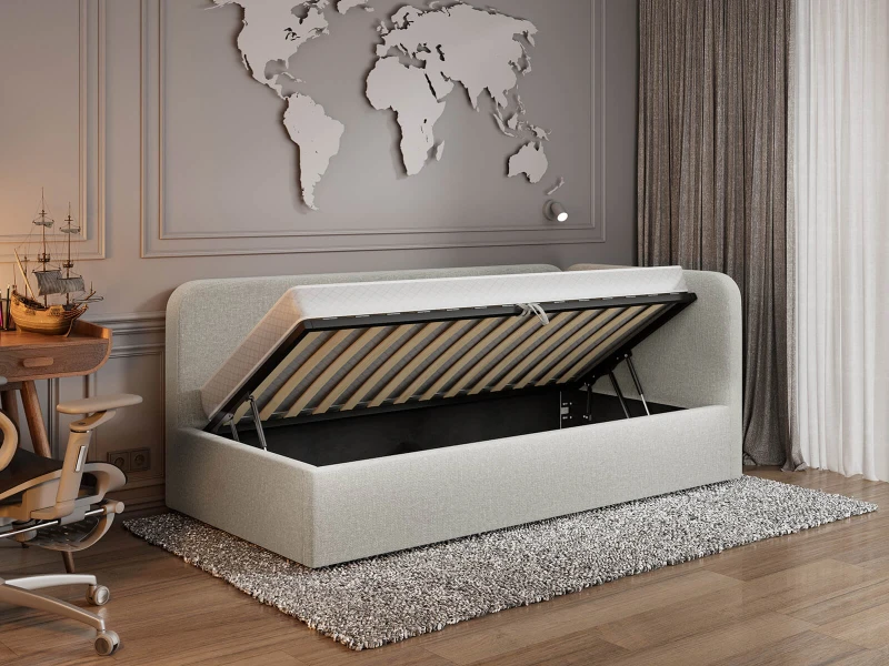 Čalouněná jednolůžková pohovka s roštem a úložným prostorem 90x200, Leo Colet 24 Béžový