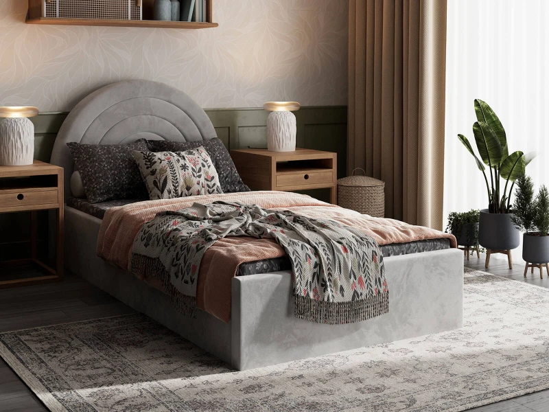 Čalouněná dětská postel s úložným prostorem 90x200 s roštem šedá Bluvel 03 Kids Line 5 Duha