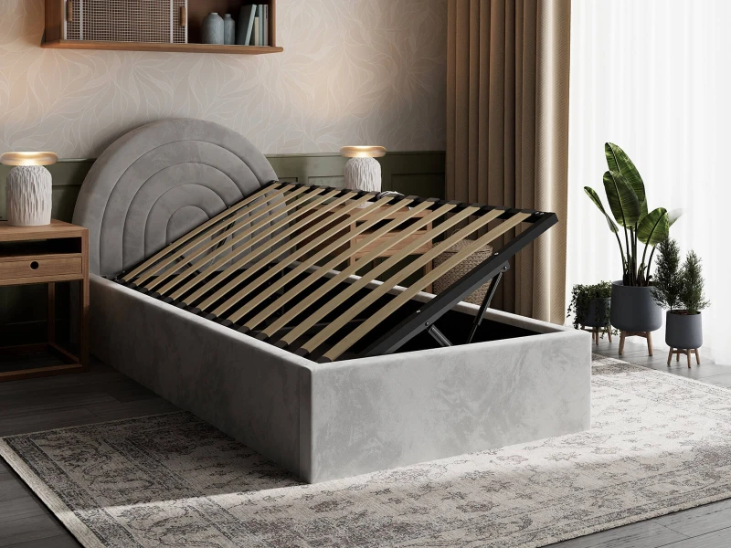 Čalouněná dětská postel s úložným prostorem 90x200 s roštem šedá Bluvel 03 Kids Line 5 Duha